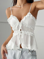Ruffled V-Neck Cami Top - LoveNest Treasures