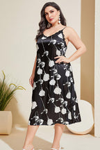 Plus Size Floral Lace Trim Side Slit Night Dress - LoveNest Treasures
