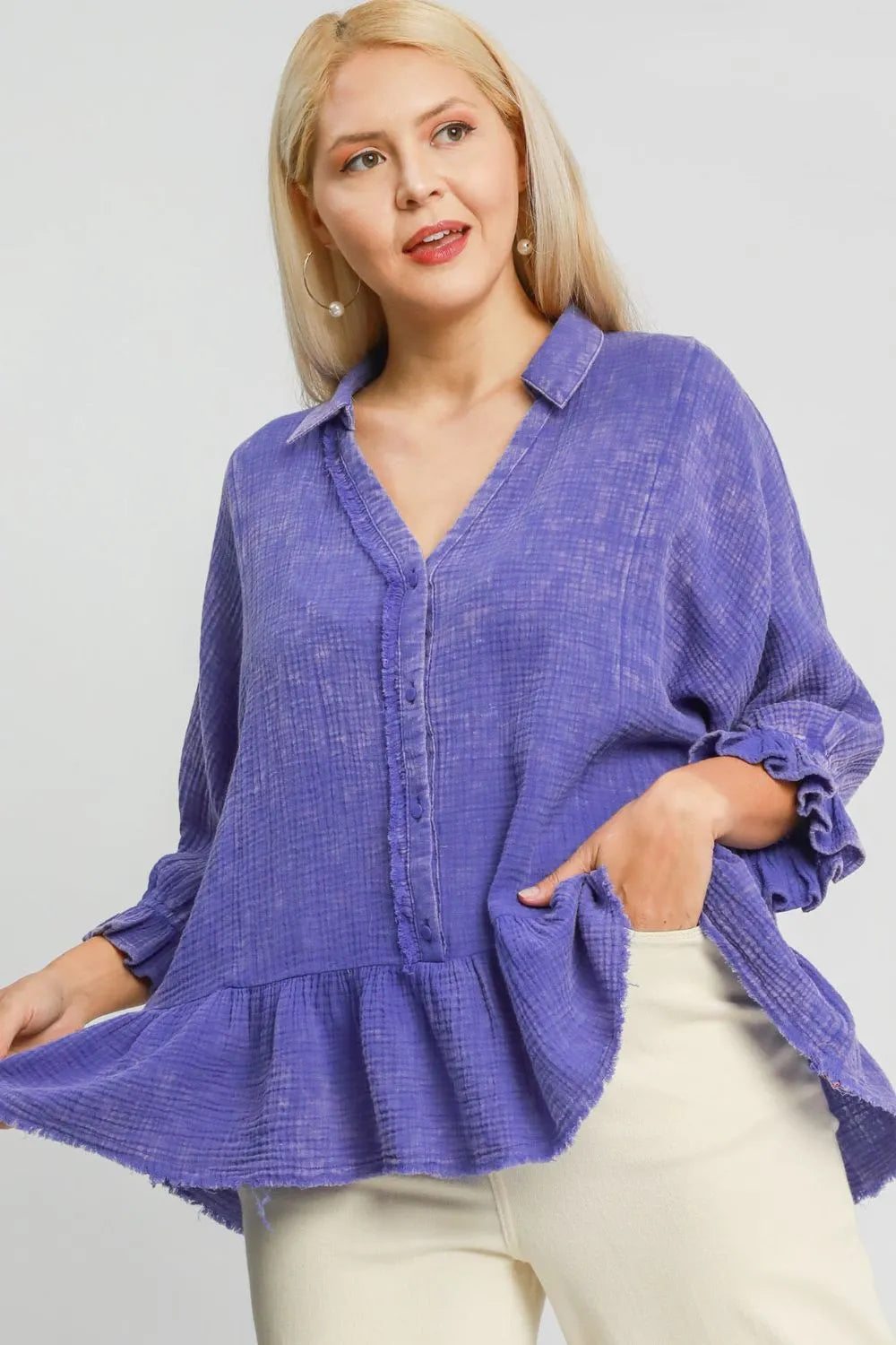 Umgee Plus Size Size Mineral Washed Cotton Gauze Top - LoveNest Treasures