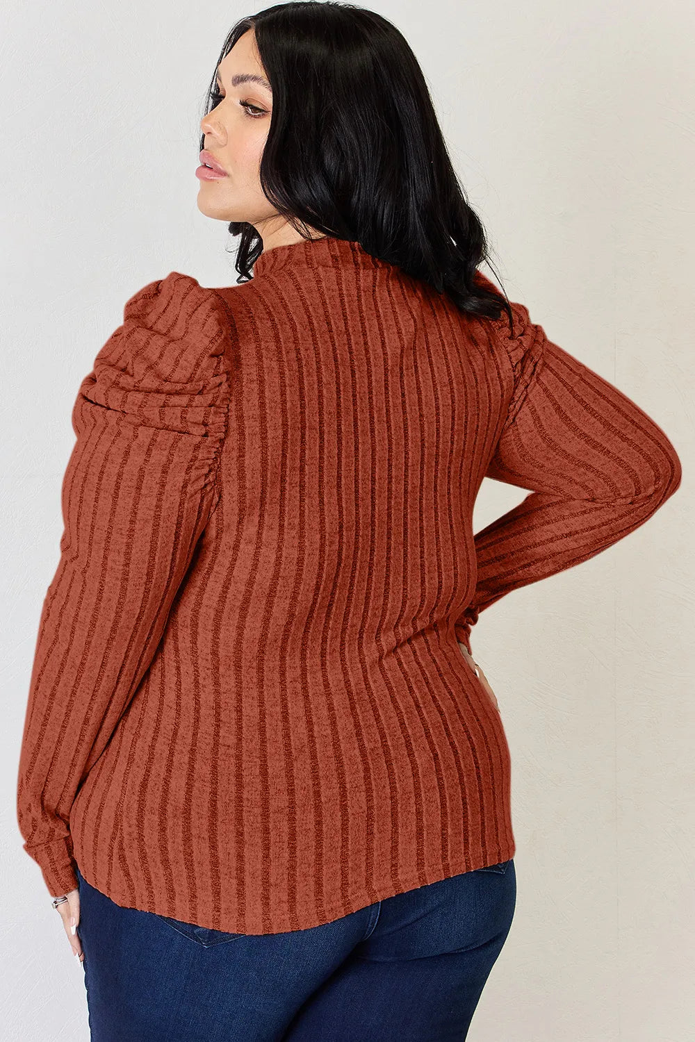 Basic Bae Full Size Ribbed Mock Neck Puff Sleeve T-Shirt - LoveNest Treasures