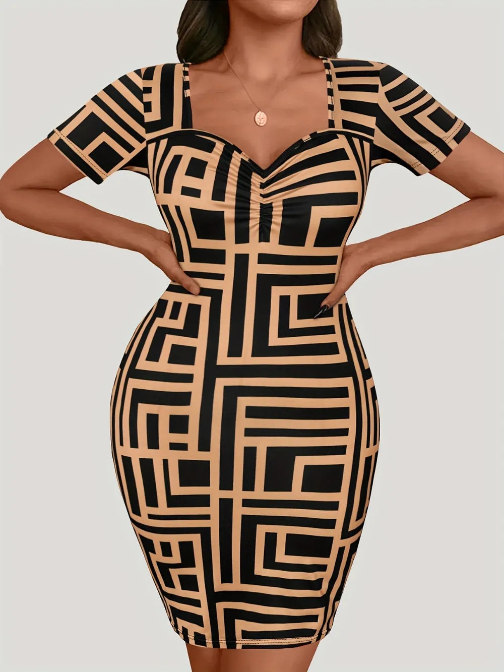 Plus Size Sweetheart Neck Short Sleeve Mini Dress - LoveNest Treasures