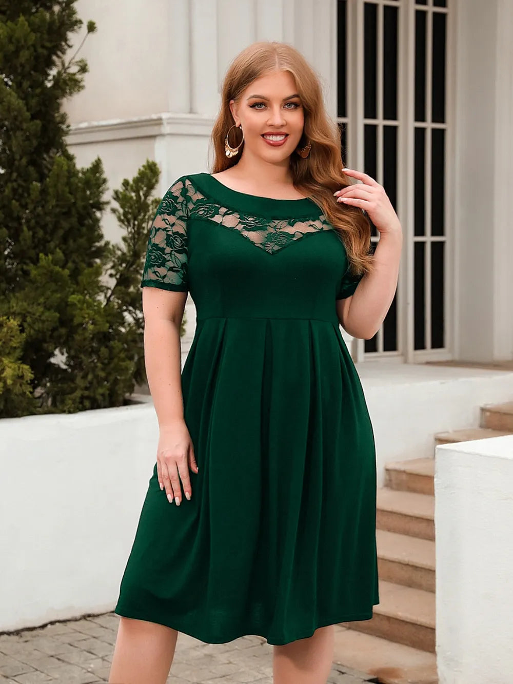 Plus Size Ruched Round Neck Short Sleeve Dress - LoveNest Treasures