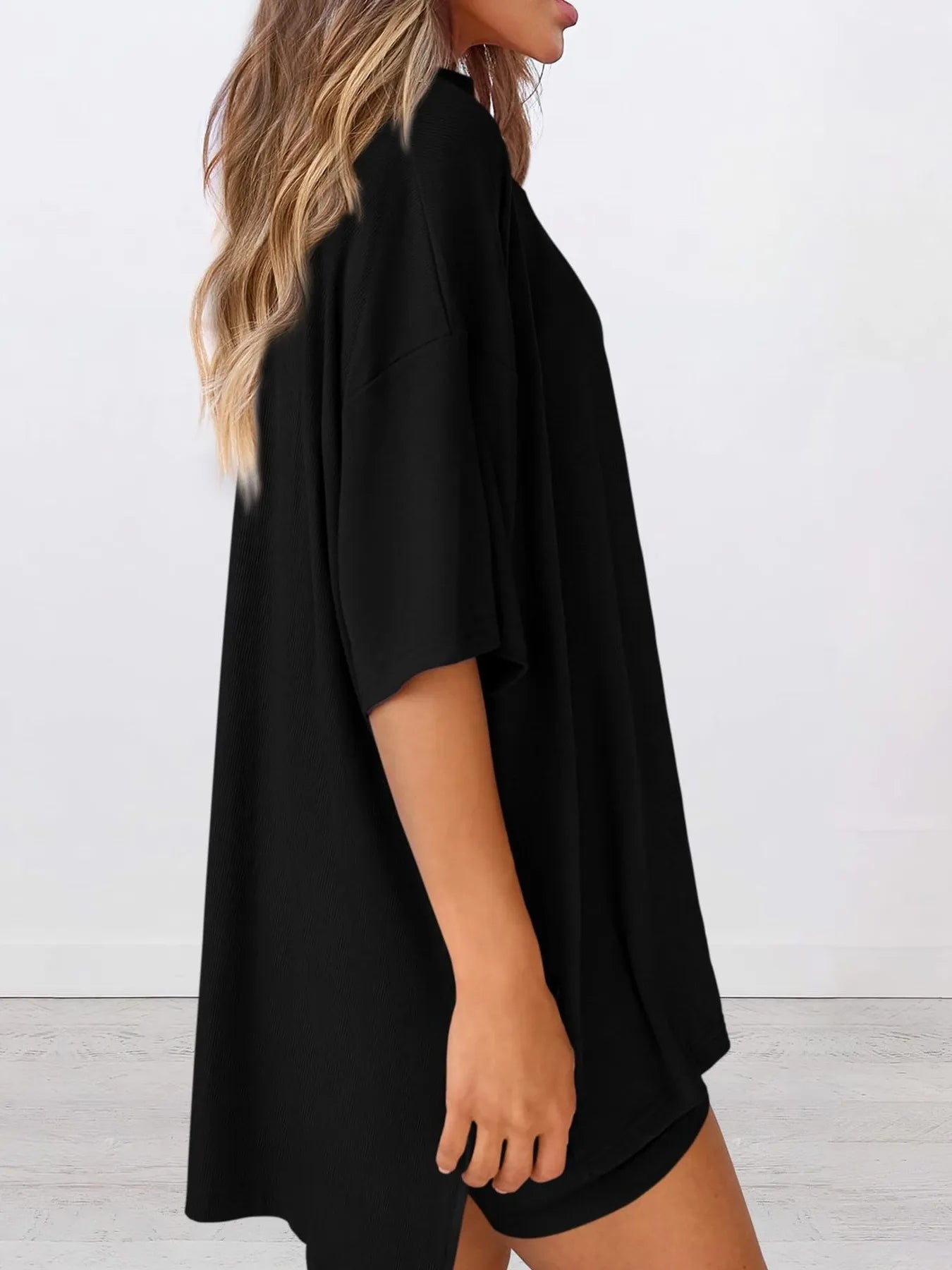 Full Size Oversized Round Neck Top and Shorts Set Plus Size - LoveNest Treasures