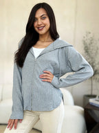Culture Code Full Size Ribbed Zip Up Drawstring Hooded Jacket - LoveNest Treasures