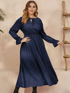 Honey Plus Size Ruffled Polka Dot Long Sleeve Midi Dress - LoveNest Treasures