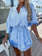 Striped Shirt and Skirt Set with Ruffle Details - LoveNest Treasures