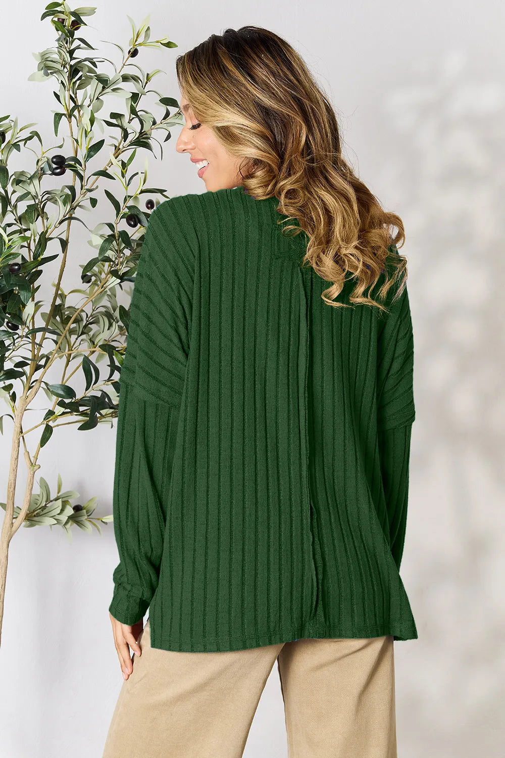 Basic Bae Full Size Ribbed Round Neck Slit Knit Top - LoveNest Treasures