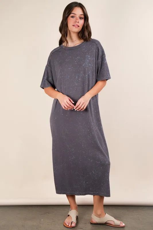PerFeePlus Size Mineral Washed Casual Comfy Midi Dress - LoveNest Treasures