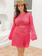 Plus Size Openwork Round Neck Mini Dress - LoveNest Treasures