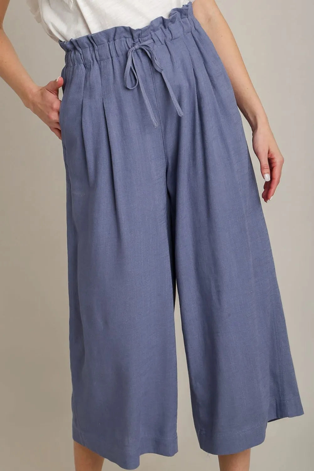 Umgee Full Size Linen Wide Fit Pants with Drawstring Plus Size - LoveNest Treasures