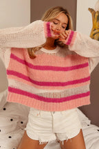BiBi Hollow Out Yoke Detail Striped Sweater - LoveNest Treasures