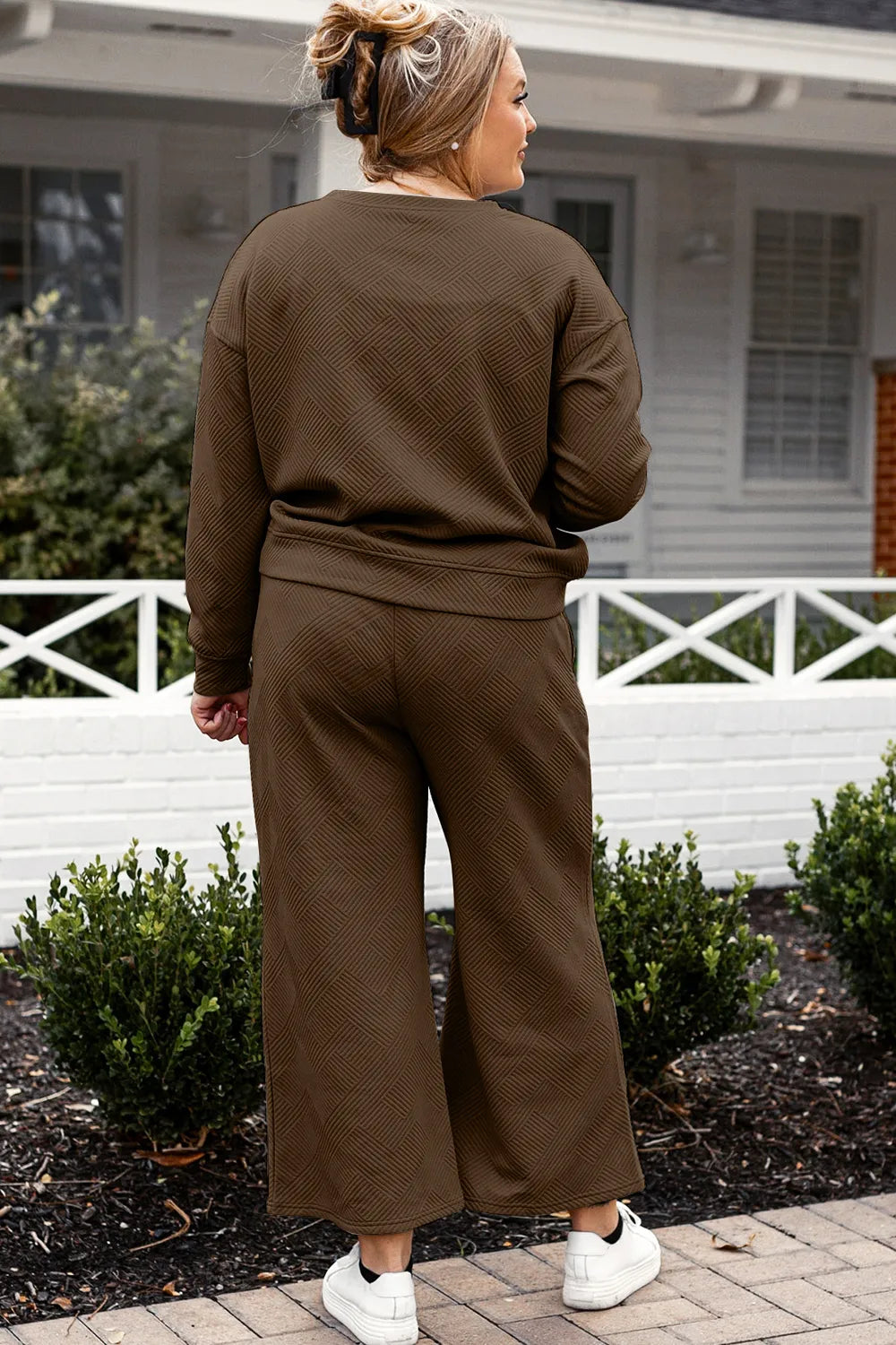 Double Take Full Size Textured Long Sleeve Top and Drawstring Pants Set - LoveNest Treasures