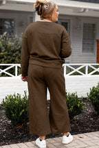 Double Take Full Size Textured Long Sleeve Top and Drawstring Pants Set - LoveNest Treasures