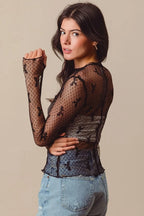 SO ME Bow Ribbon Pattern Sheer Lace Top - LoveNest Treasures