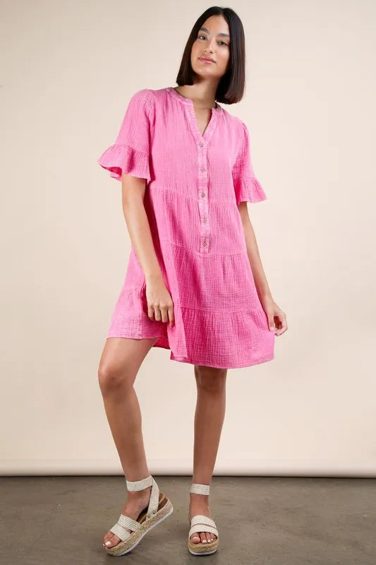 PerFee Plus Size Mineral Washed Woven Mini Dress - LoveNest Treasures
