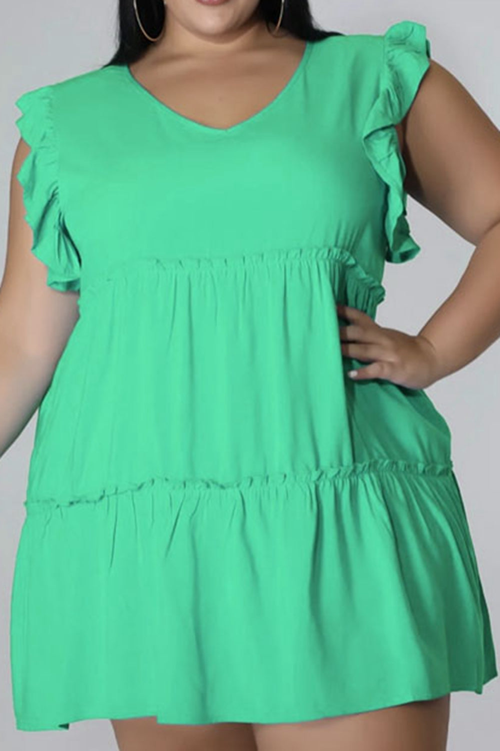 Plus Size V-Neck Frill Trim Mini Dress - LoveNest Treasures