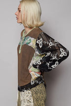 POL Button Detail Floral Patchwork Crochet Sleeve Blouse - LoveNest Treasures