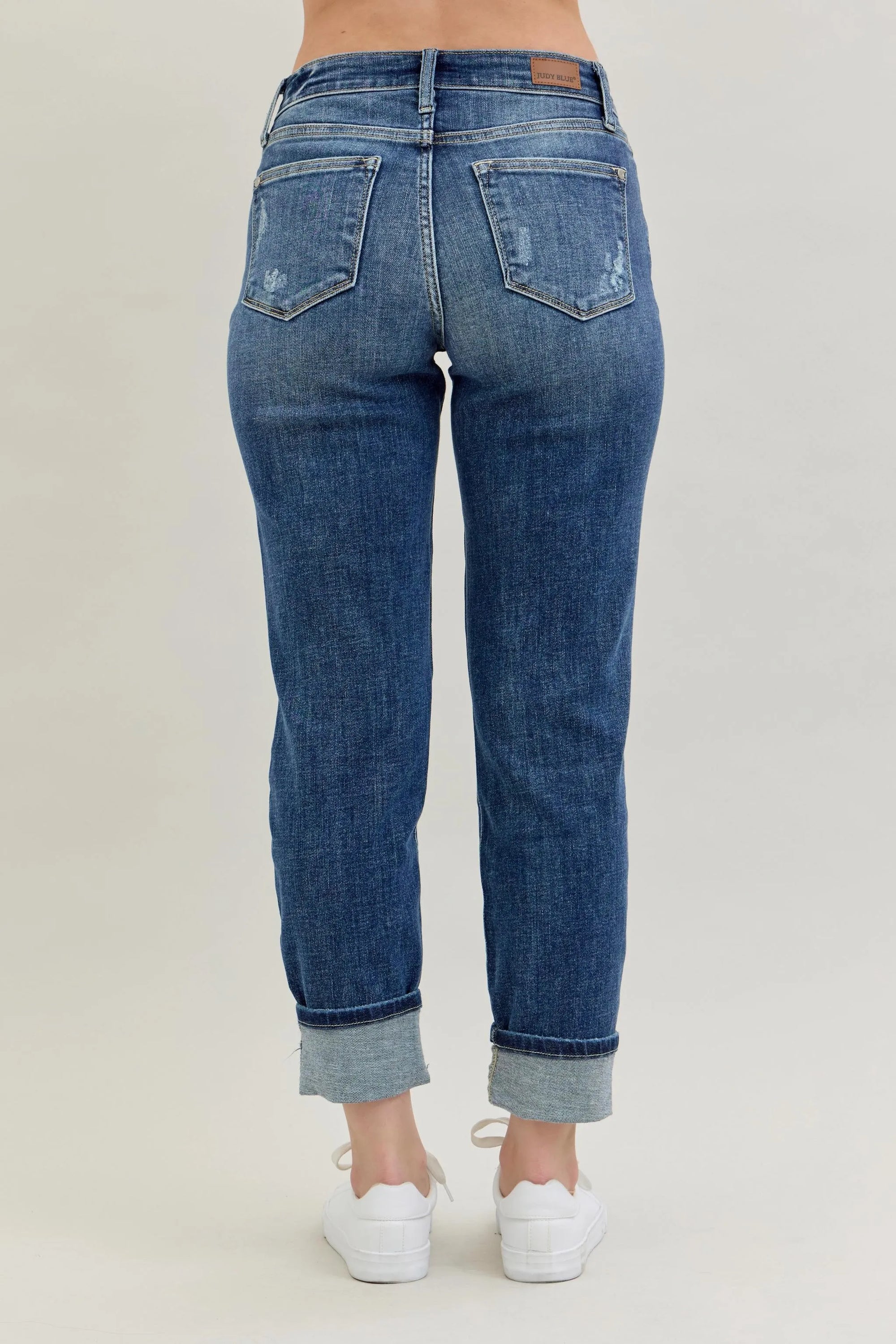 Judy Blue Full Size Mid Rise Cuffed Destroy Bf Jeans Plus Size - LoveNest Treasures