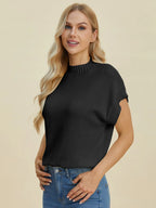 Double Take Full Size Mock Neck Short Sleeve Sweater - LoveNest Treasures