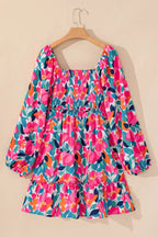 Plus Size Smocked Floral Square Neck Balloon Sleeve Dress - LoveNest Treasures
