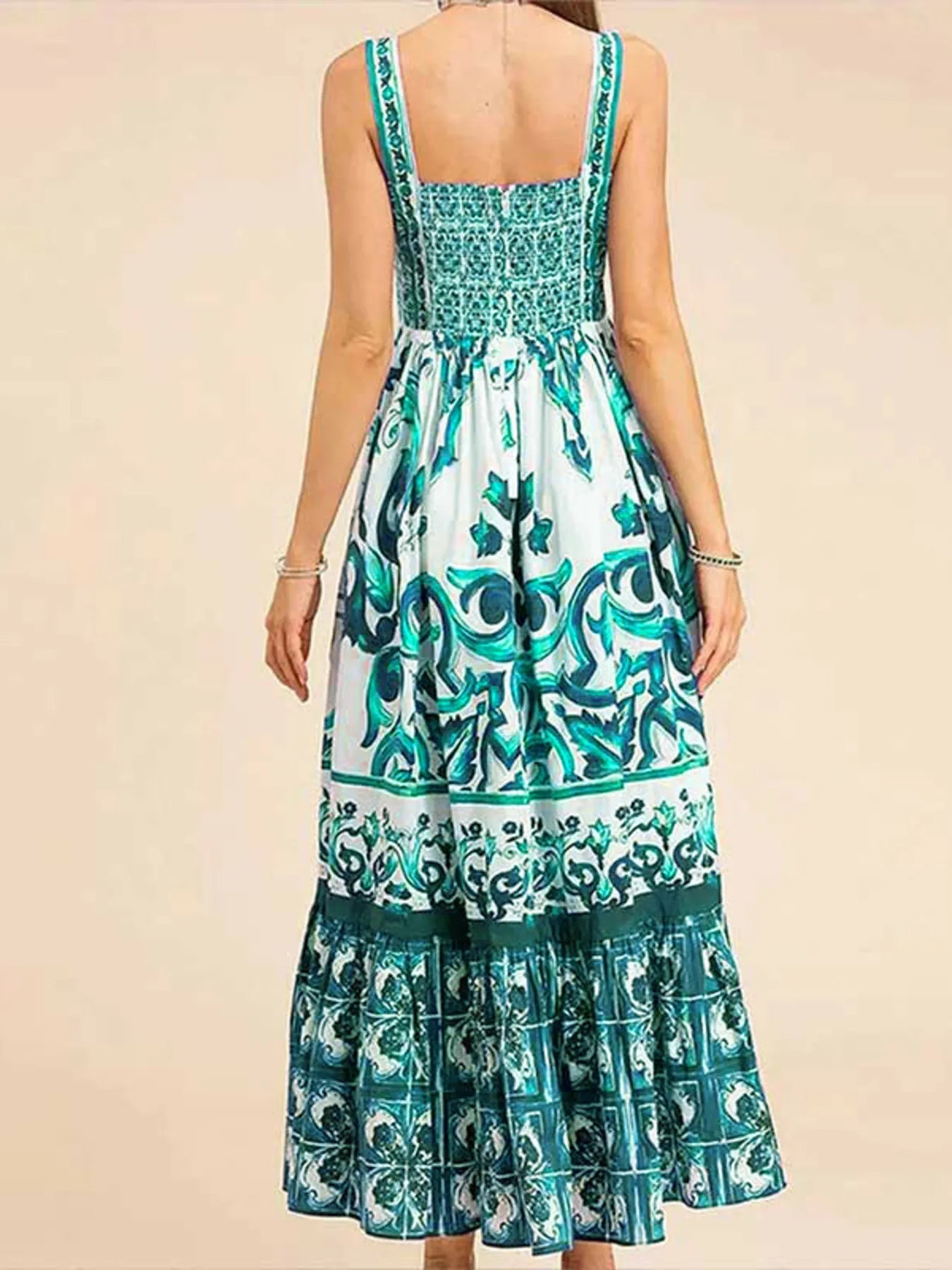 Full Size Printed Sweetheart Neck Maxi Cami Dress Plus Size - LoveNest Treasures
