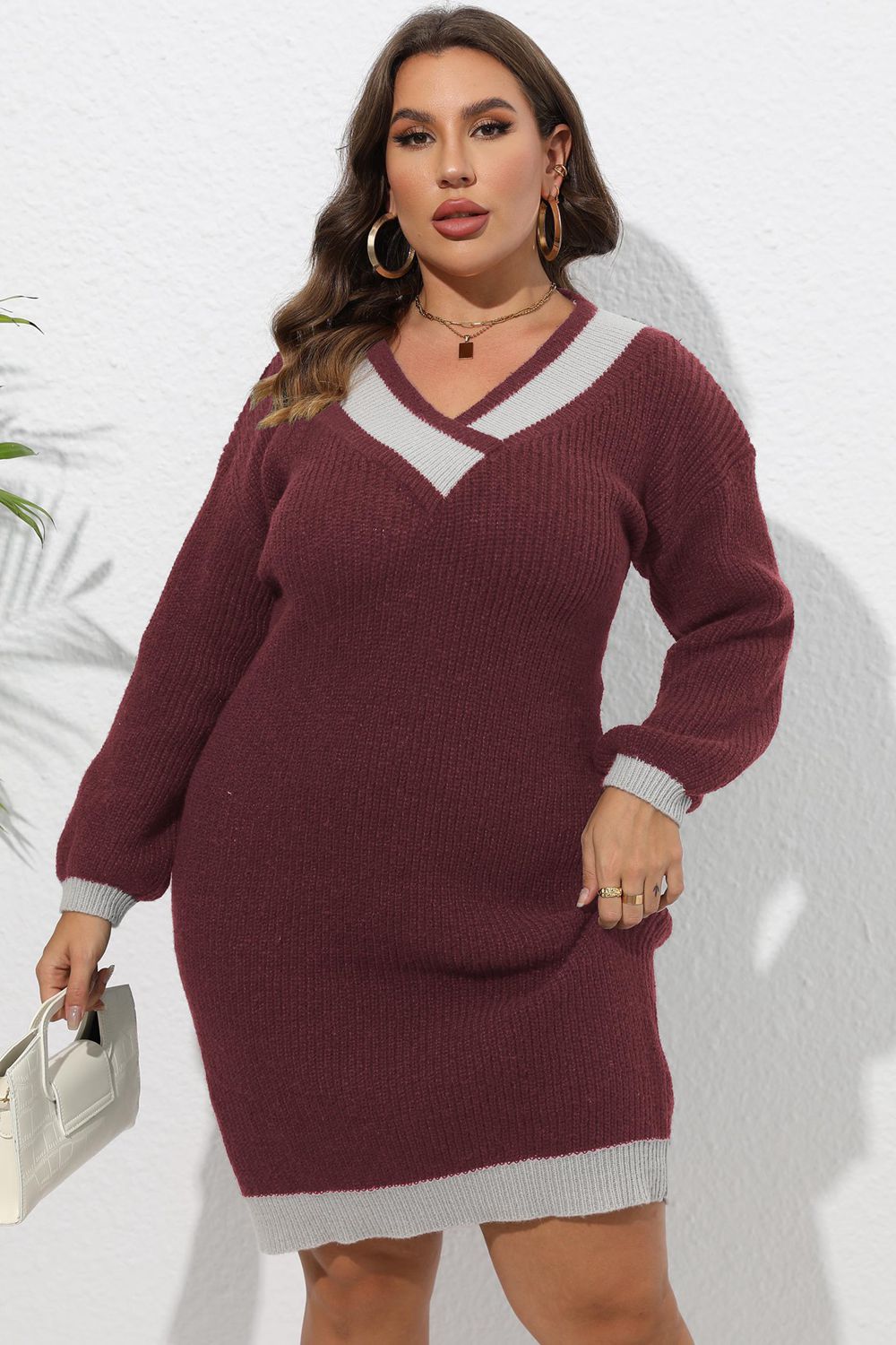 Plus Size Long Sleeve Sweater Dress - LoveNest Treasures