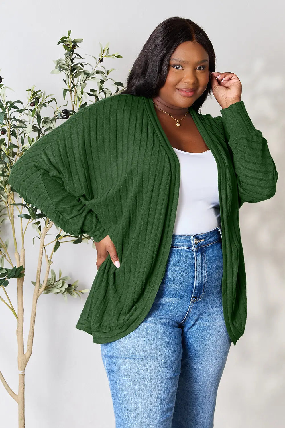 Basic Bae Full Size Ribbed Cocoon Cardigan - LoveNest Treasures