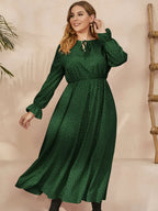Honey Plus Size Ruffled Polka Dot Long Sleeve Midi Dress - LoveNest Treasures