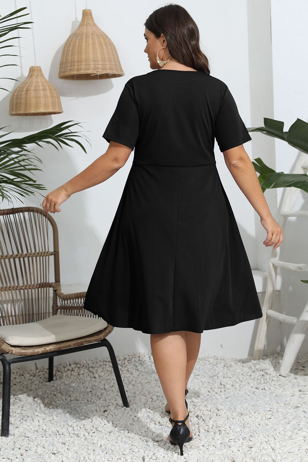 Plus Size Round Neck Openwork Dress - LoveNest Treasures