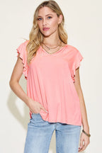 Basic Bae Full Size Bamboo Notched Ruffled Short Sleeve T-Shirt - LoveNest Treasures