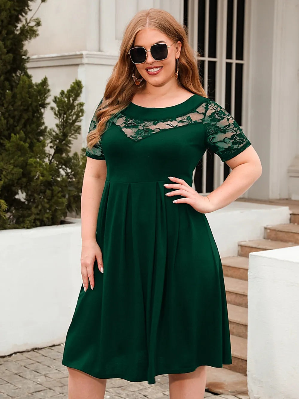 Plus Size Ruched Round Neck Short Sleeve Dress - LoveNest Treasures