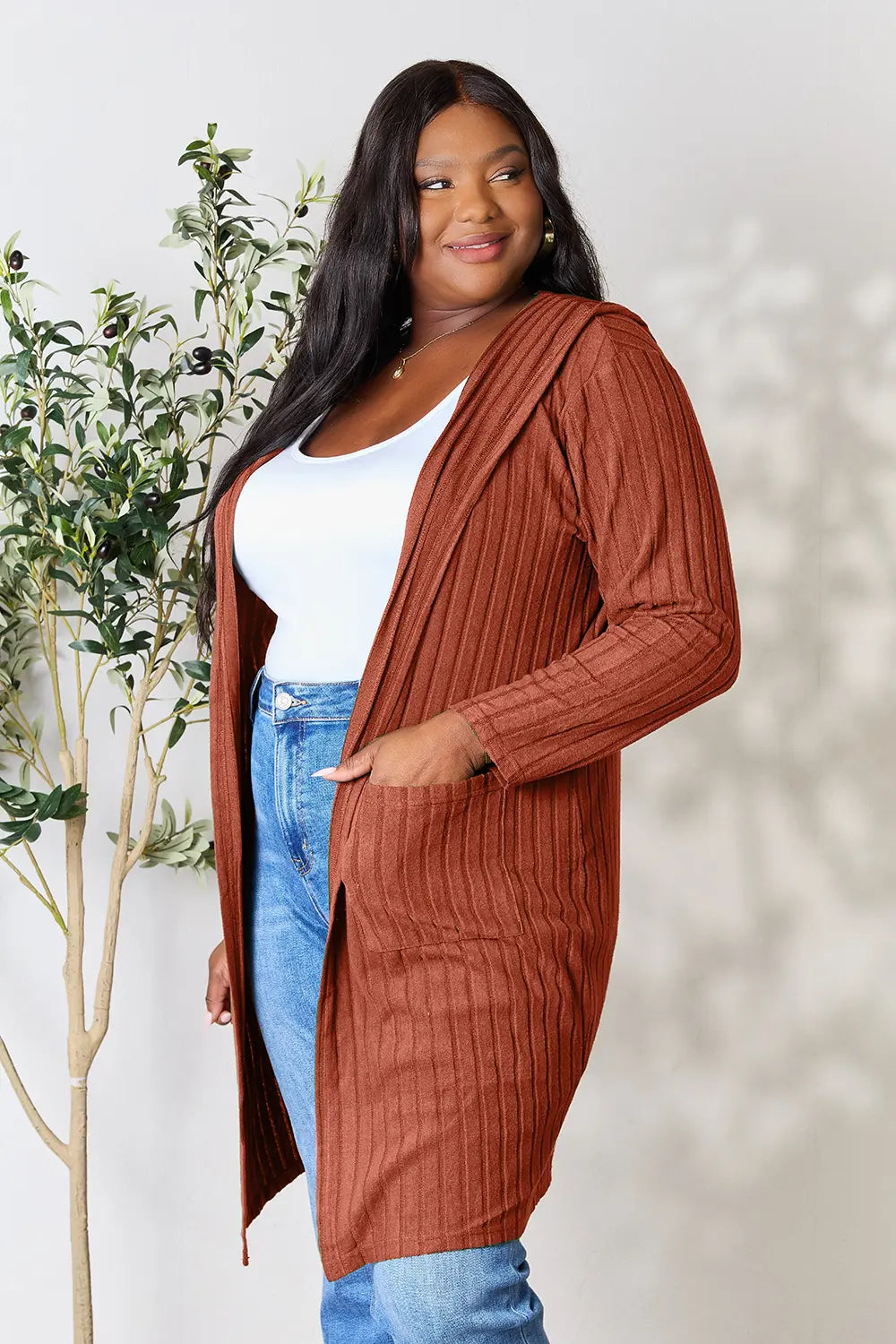 Basic Bae Full Size Hooded Sweater Cardigan - LoveNest Treasures