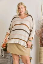 ADORA Full Size Multi Color Strip Sweater Plus Size - LoveNest Treasures
