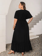 Plus Size Embroidered V-Neck Flutter Sleeve Maxi Dress - LoveNest Treasures