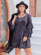 Plus Size Round Neck Flounce Sleeve Mini Dress - LoveNest Treasures