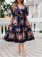 Honey Plus Size Floral Surplice Neck Midi Dress - LoveNest Treasures