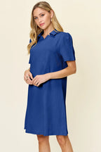 Double Take Full Size Texture Collared Neck Short Sleeve Dress - LoveNest Treasures