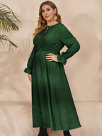 Honey Plus Size Ruffled Polka Dot Long Sleeve Midi Dress - LoveNest Treasures