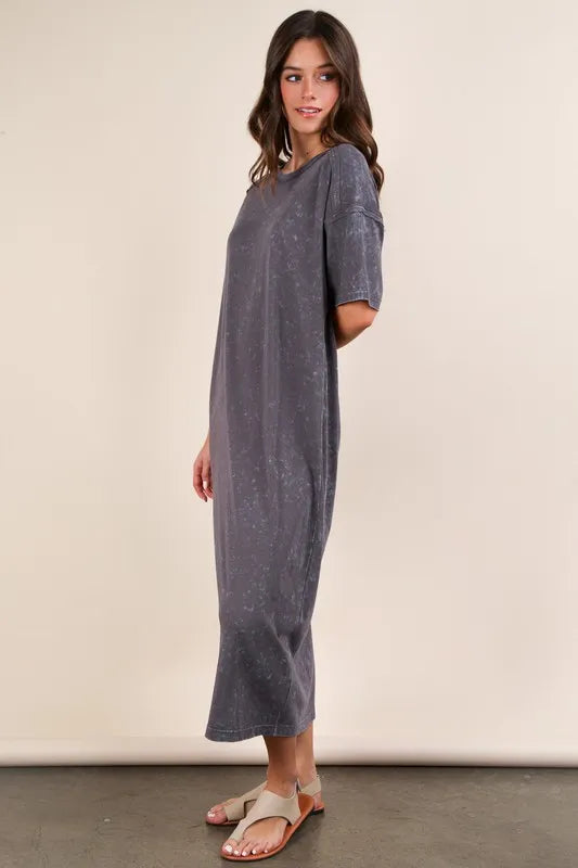 PerFeePlus Size Mineral Washed Casual Comfy Midi Dress - LoveNest Treasures