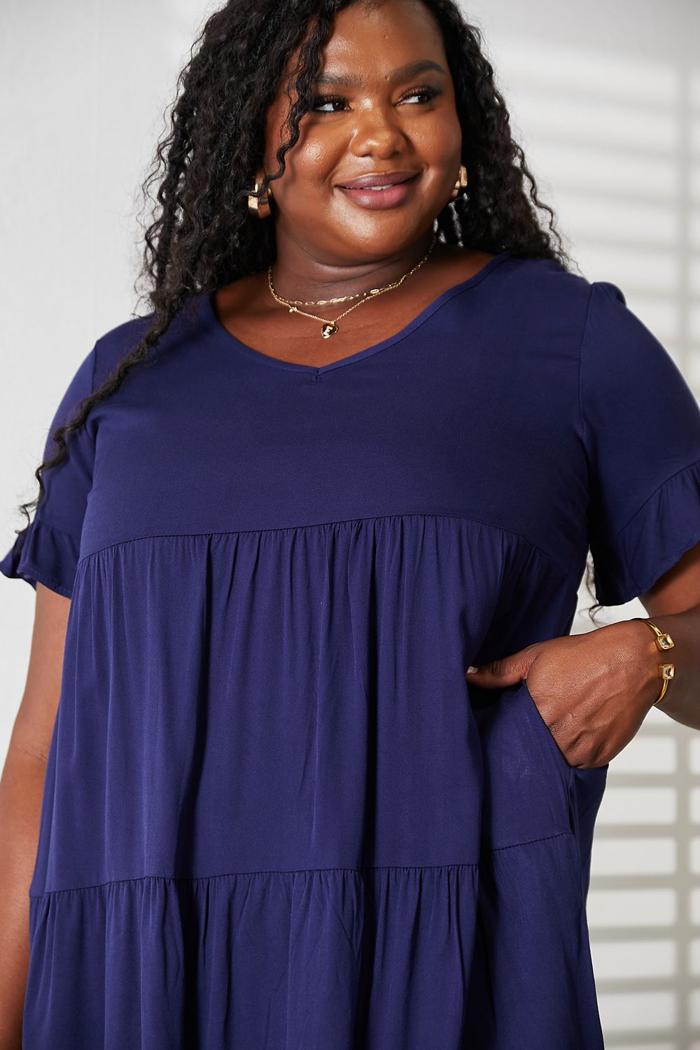 Mandy V-Neck Flounce Sleeve Tiered Dress - LoveNest Treasures