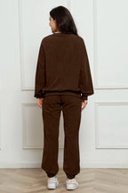 Corduroy Round Neck Sweatshirt and Sweatpants Set - LoveNest Treasures
