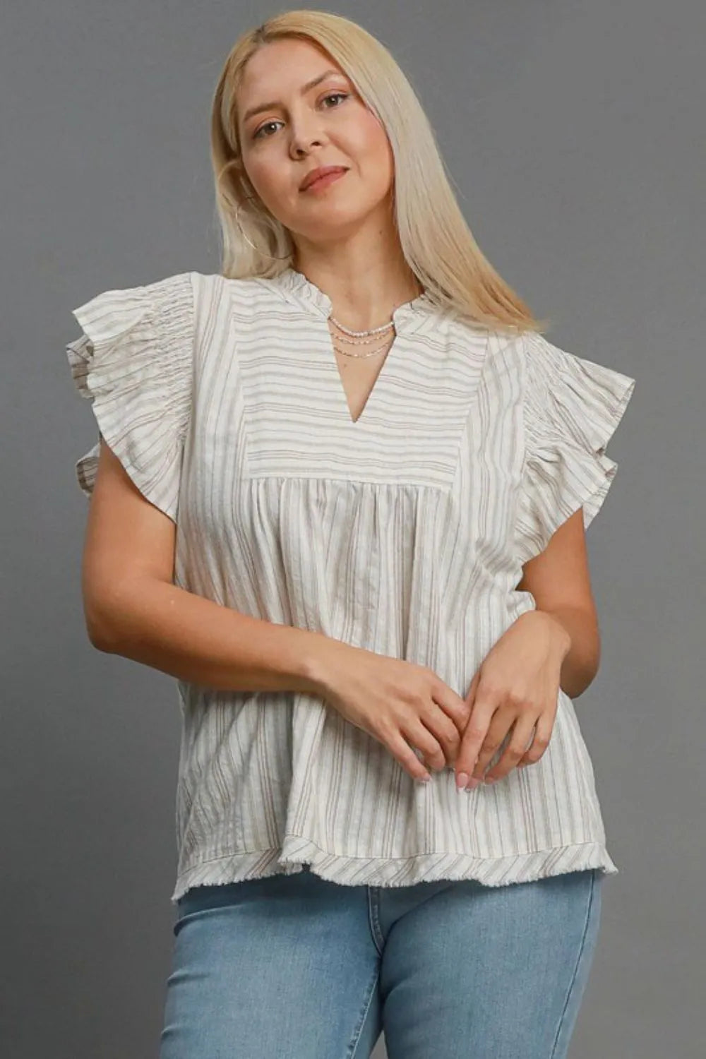 Umgee Full Size Striped Babydoll Top Plus Size - LoveNest Treasures