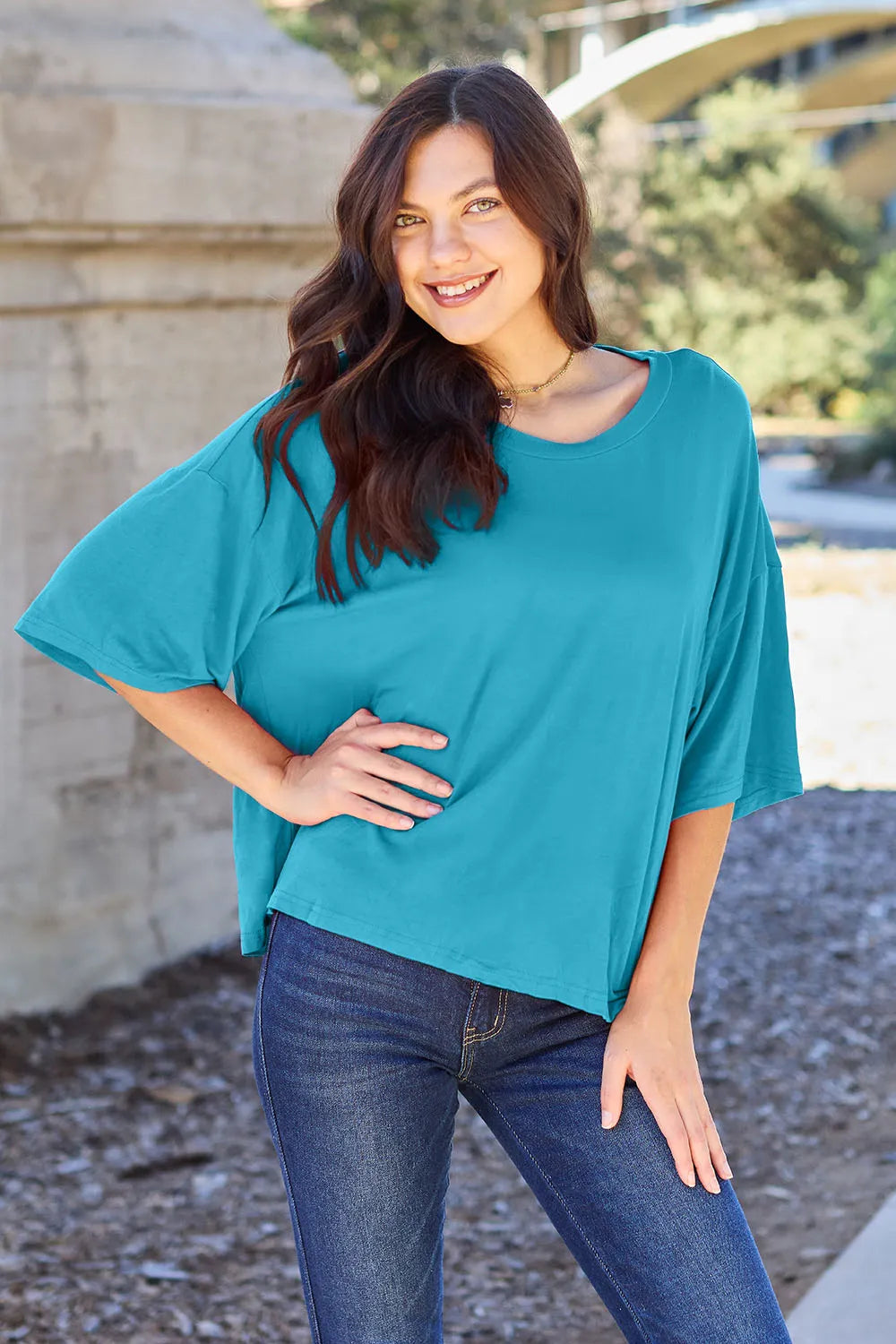 Basic Bae Full Size Round Neck Drop Shoulder T-Shirt - LoveNest Treasures
