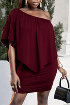 Plus Size One-Shoulder Half Sleeve Mini Dress - LoveNest Treasures