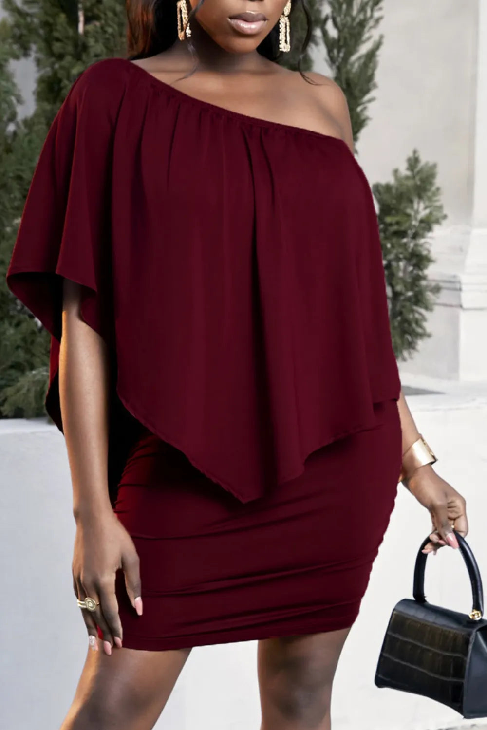 Plus Size One-Shoulder Half Sleeve Mini Dress - LoveNest Treasures