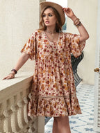 Plus Size Floral Crochet Flutter Sleeve Dress - LoveNest Treasures