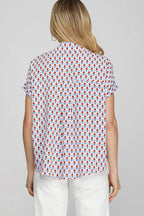 She + Sky Full Size Printed Johnny Collar Short Sleeve Blouse Plus Size - LoveNest Treasures