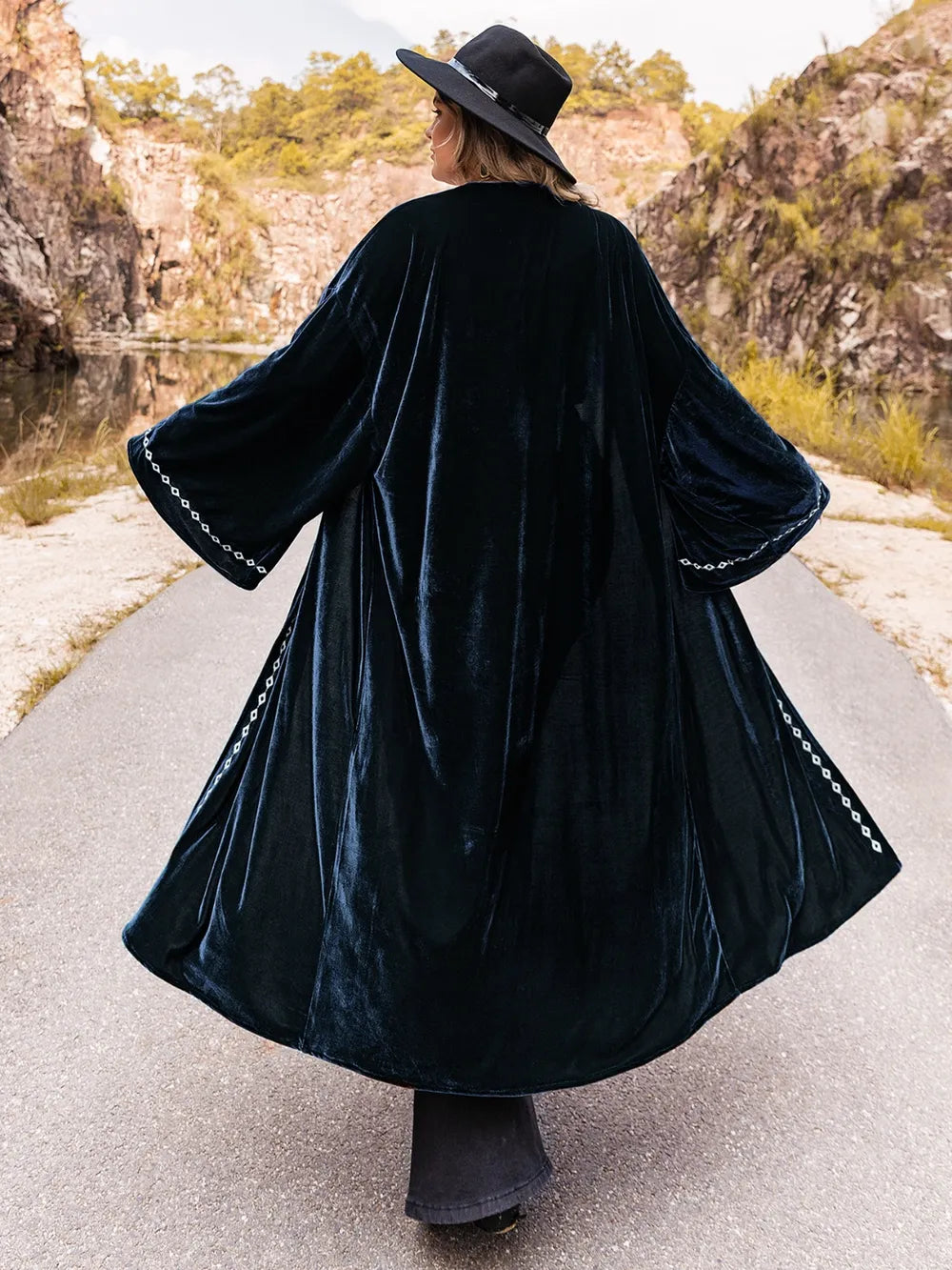 Plus Size Embroidery Open Front Long Sleeve Cardigan - LoveNest Treasures