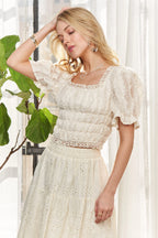 ADORA Lace Smocked Waist Peasant Top - LoveNest Treasures