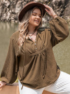 Plus Size Tie Neck Long Sleeve Blouse - LoveNest Treasures